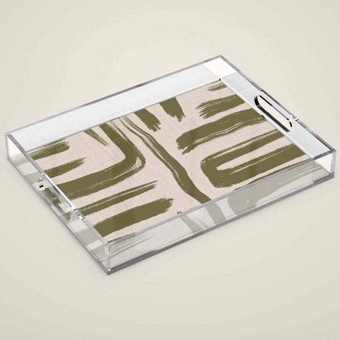 Olive Brushstrokes - Abstract Mid Century Modern Acrylic Tray Gallery Image 1