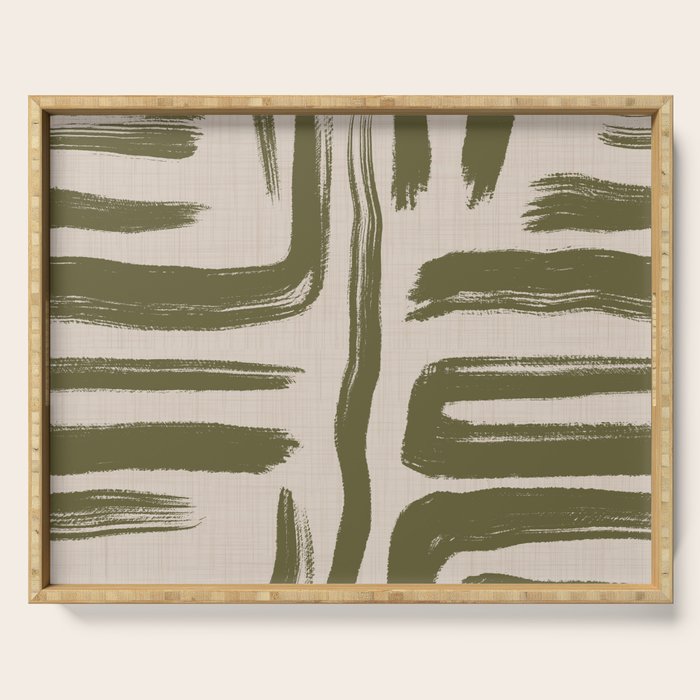 Olive Brushstrokes - Abstract Mid Century Modern Serving Tray Gallery Image 1