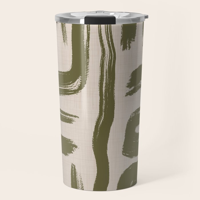 Olive Brushstrokes - Abstract Mid Century Modern Travel Mug Gallery Image 1