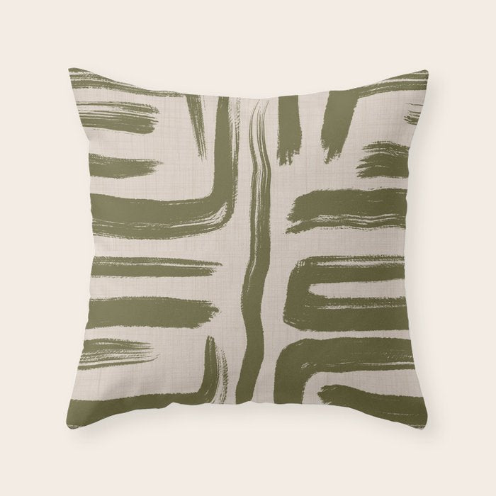 Olive Brushstrokes - Abstract Mid Century Modern Throw Pillow Gallery Image 1
