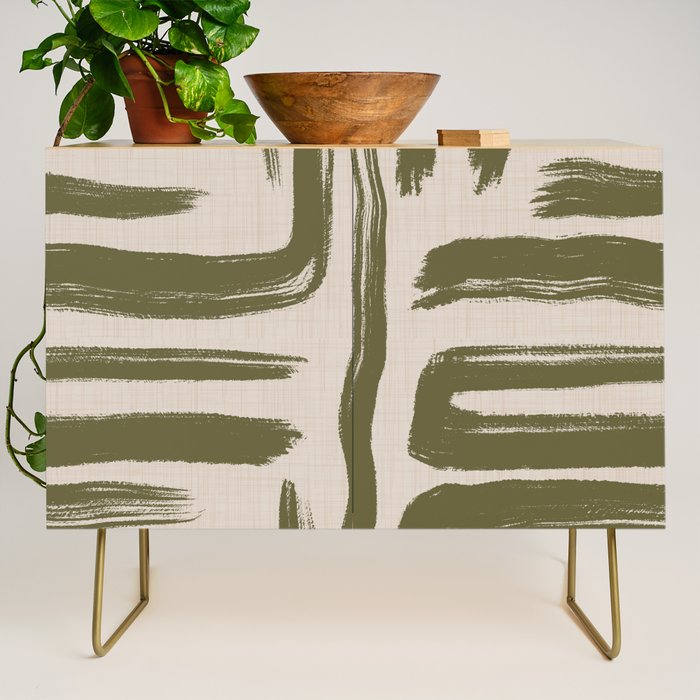 Olive Brushstrokes - Abstract Mid Century Modern Credenza Gallery Image 1