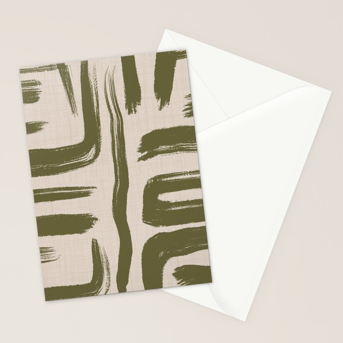 Olive Brushstrokes - Abstract Mid Century Modern Stationery Card Gallery Image 2