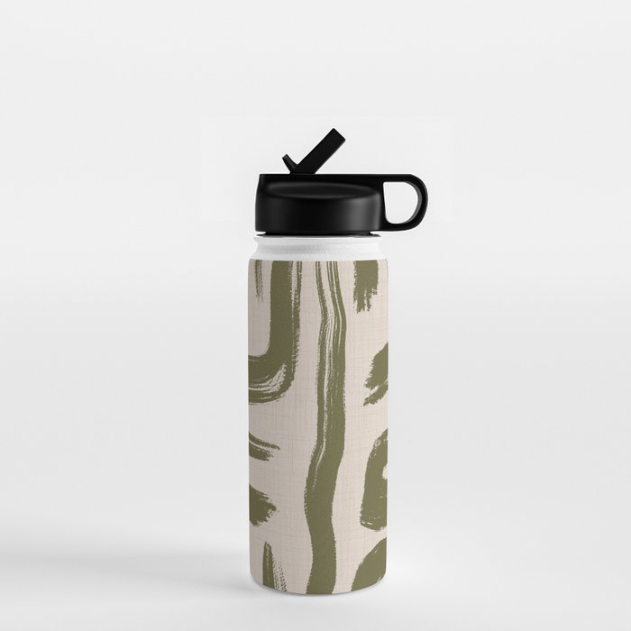 Olive Brushstrokes - Abstract Mid Century Modern Water Bottle Gallery Image 1