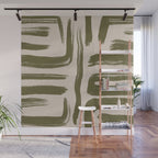 Olive Brushstrokes - Abstract Mid Century Modern Wall Mural Gallery Image 1