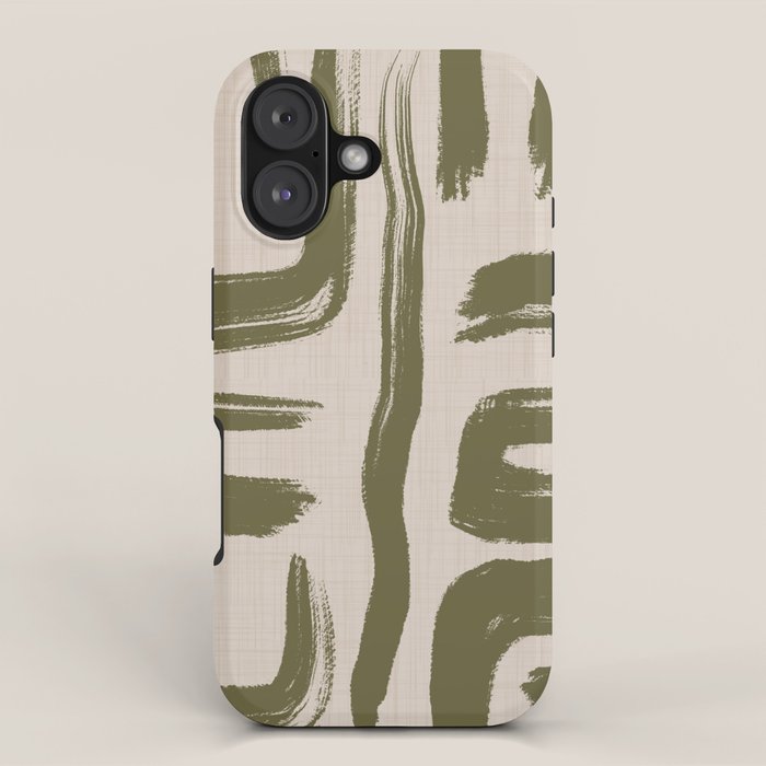 Olive Brushstrokes - Abstract Mid Century Modern iPhone Case Gallery Image 1