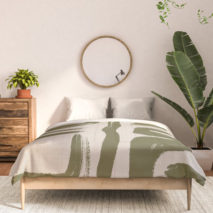 Olive Brushstrokes - Abstract Mid Century Modern Comforter Gallery Image 3