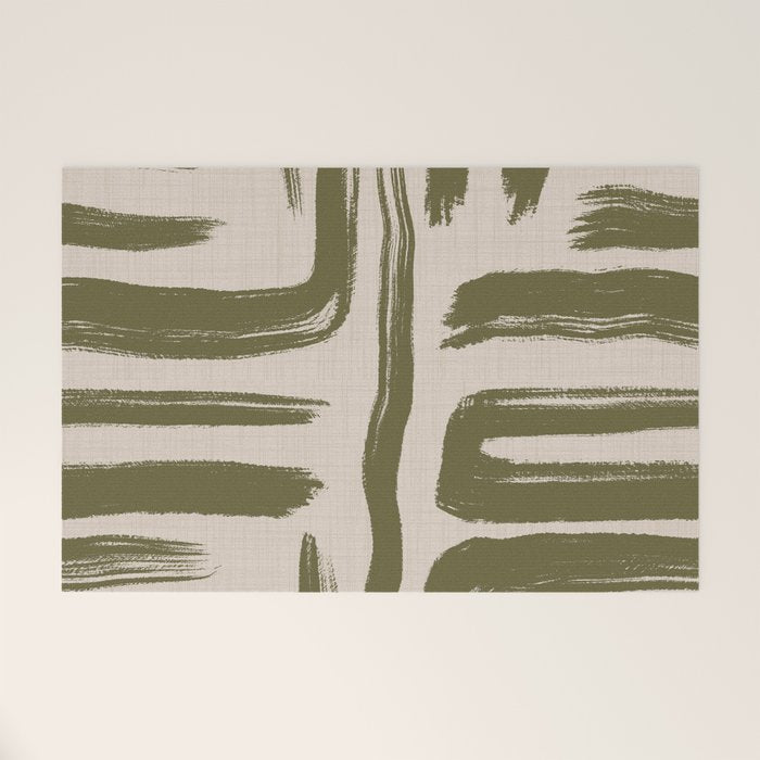 Olive Brushstrokes - Abstract Mid Century Modern Welcome Mat Gallery Image 1