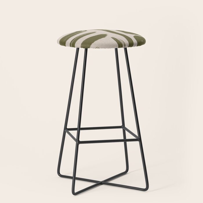 Olive Brushstrokes - Abstract Mid Century Modern Stool Gallery Image 1