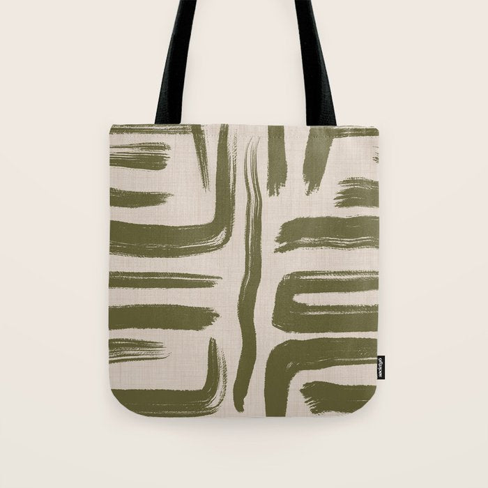 Olive Brushstrokes - Abstract Mid Century Modern Tote Bag Gallery Image 1