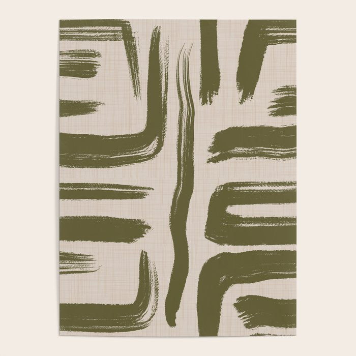 Olive Brushstrokes - Abstract Mid Century Modern Poster Gallery Image 4