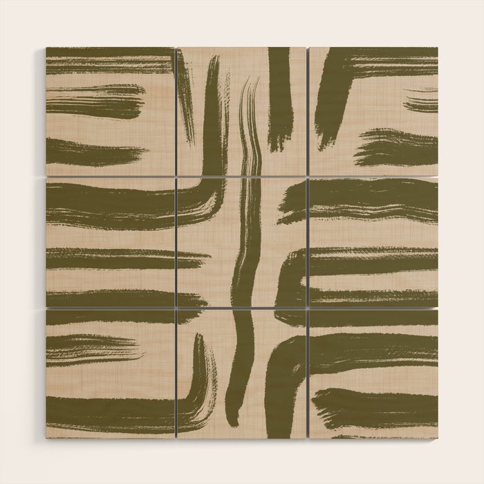 Olive Brushstrokes - Abstract Mid Century Modern Wood Wall Art Gallery Image 1