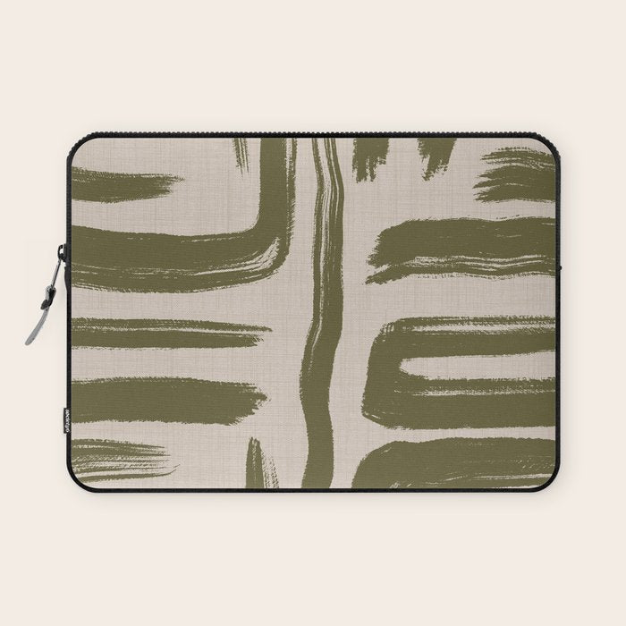 Olive Brushstrokes - Abstract Mid Century Modern Laptop Sleeve Gallery Image 1
