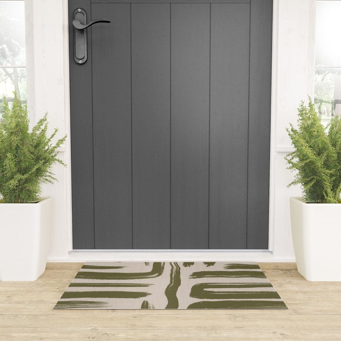 Olive Brushstrokes - Abstract Mid Century Modern Welcome Mat Gallery Image 3