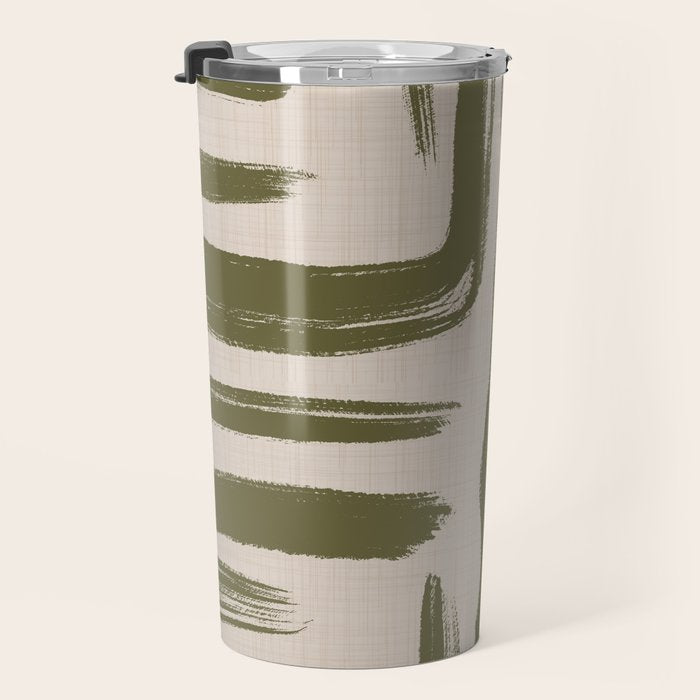 Olive Brushstrokes - Abstract Mid Century Modern Travel Mug Gallery Image 3