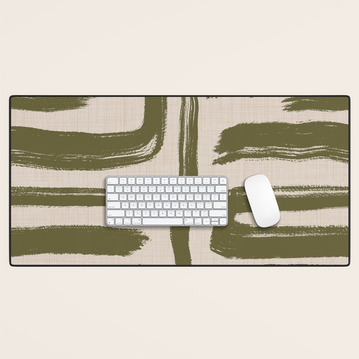 Olive Brushstrokes - Abstract Mid Century Modern Desk Mat Gallery Image 1