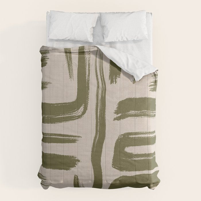 Olive Brushstrokes - Abstract Mid Century Modern Comforter Gallery Image 6