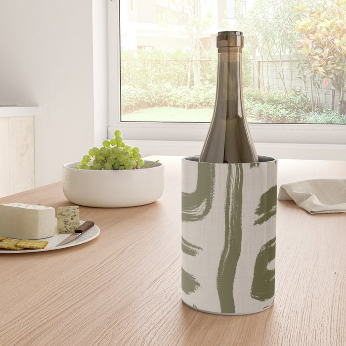 Olive Brushstrokes - Abstract Mid Century Modern Wine Chiller Gallery Image 4