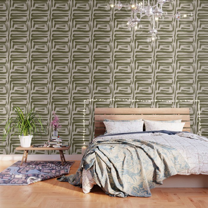 Olive Brushstrokes - Abstract Mid Century Modern Wallpaper Gallery Image 3