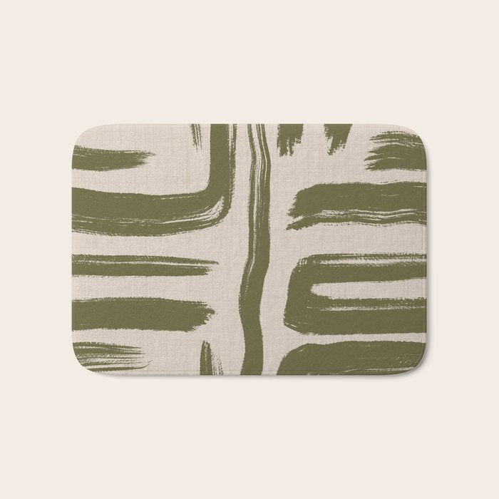 Olive Brushstrokes - Abstract Mid Century Modern Bath Mat Gallery Image 1