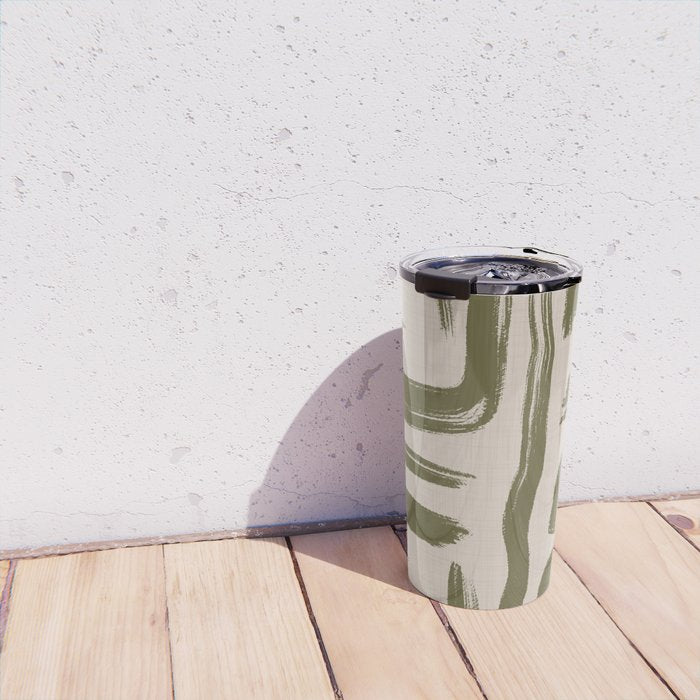 Olive Brushstrokes - Abstract Mid Century Modern Travel Mug Gallery Image 4