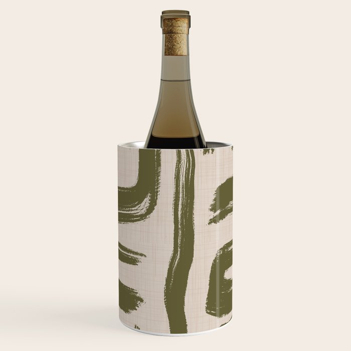 Olive Brushstrokes - Abstract Mid Century Modern Wine Chiller Gallery Image 1