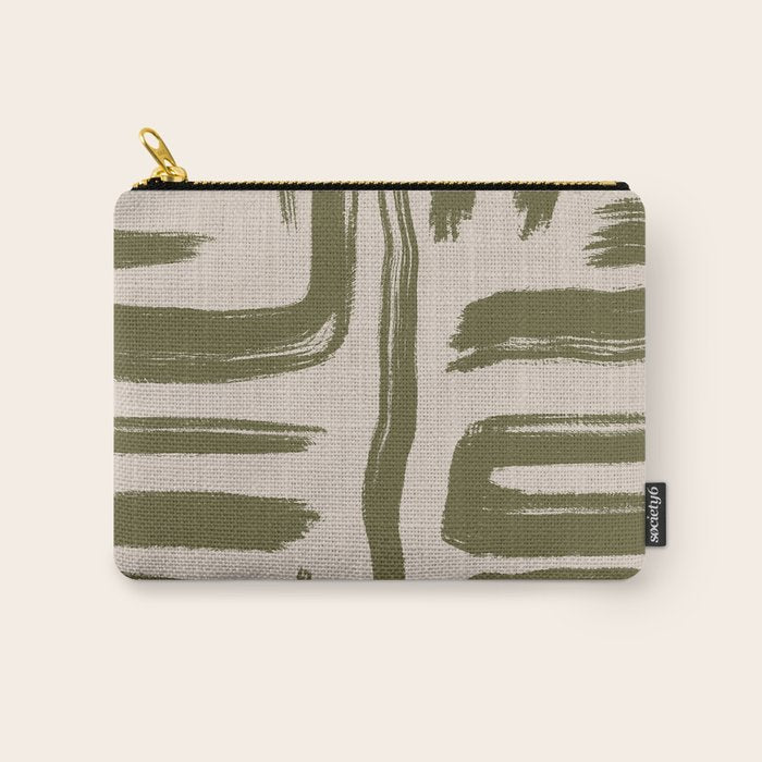 Olive Brushstrokes - Abstract Mid Century Modern Carry All Pouch Gallery Image 1