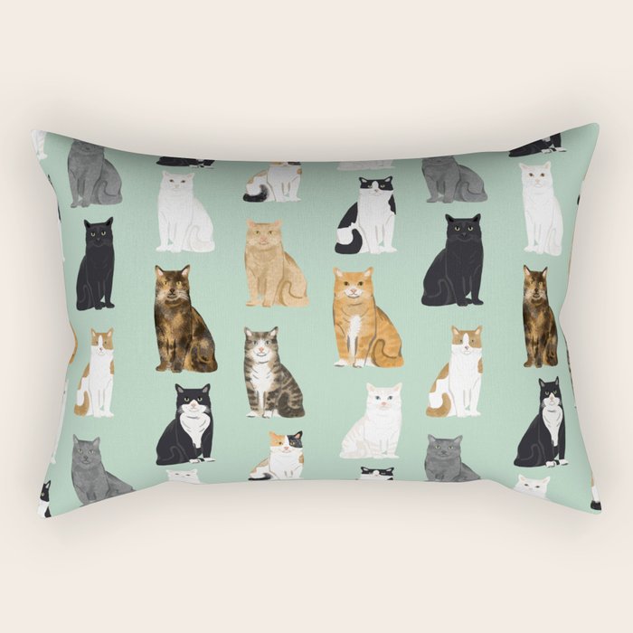 Cat breeds pattern kitty kittens cats tabby siamese white tortoiseshell Rectangular Pillow Gallery Image 1