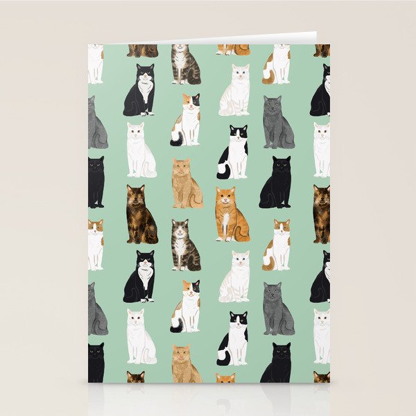 Cat breeds pattern kitty kittens cats tabby siamese white tortoiseshell Stationery Card Gallery Image 1