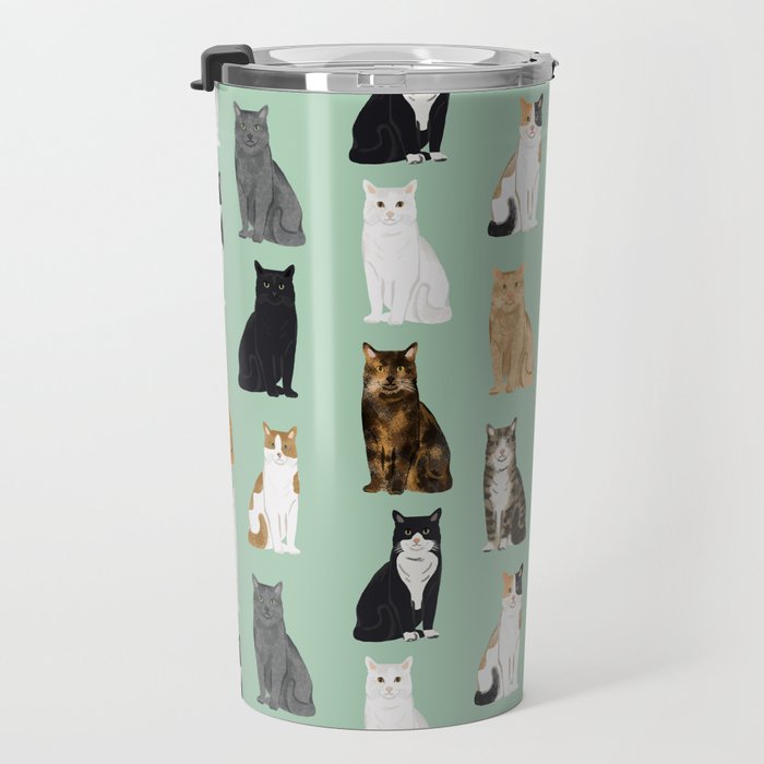 Cat breeds pattern kitty kittens cats tabby siamese white tortoiseshell Travel Mug Gallery Image 3