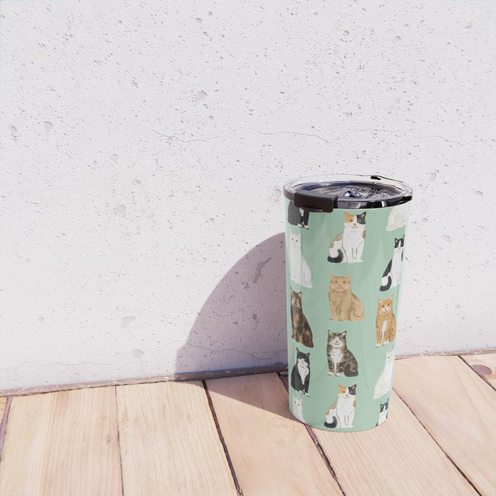 Cat breeds pattern kitty kittens cats tabby siamese white tortoiseshell Travel Mug Gallery Image 4
