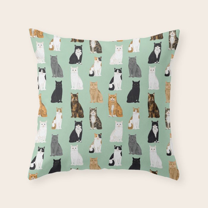 Cat breeds pattern kitty kittens cats tabby siamese white tortoiseshell Throw Pillow Gallery Image 6