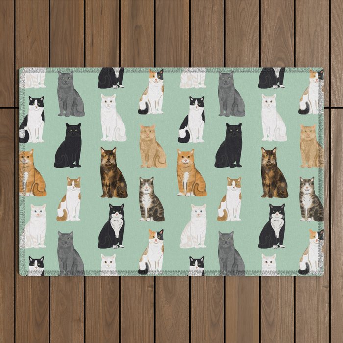 Cat breeds pattern kitty kittens cats tabby siamese white tortoiseshell Outdoor Rug Gallery Image 1