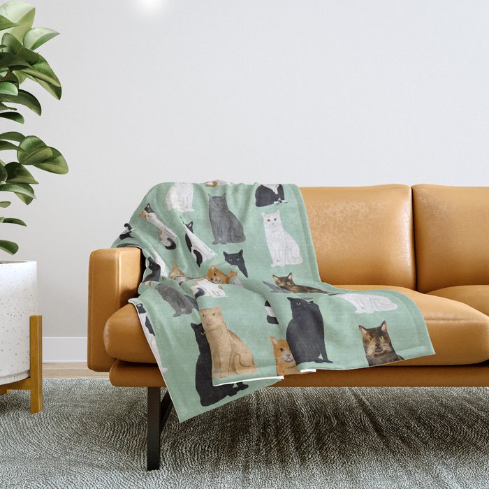 Cat breeds pattern kitty kittens cats tabby siamese white tortoiseshell Throw Blanket Gallery Image 1