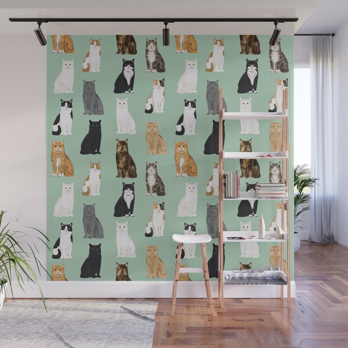Cat breeds pattern kitty kittens cats tabby siamese white tortoiseshell Wall Mural Gallery Image 1