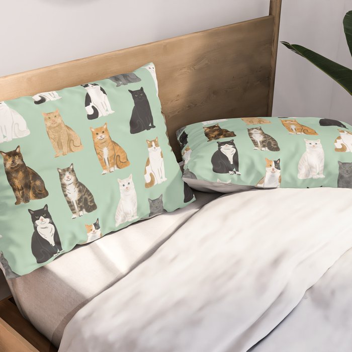 Cat breeds pattern kitty kittens cats tabby siamese white tortoiseshell Pillow Sham Gallery Image 2