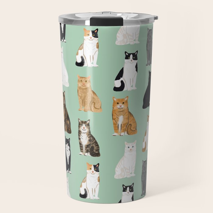 Cat breeds pattern kitty kittens cats tabby siamese white tortoiseshell Travel Mug Gallery Image 1