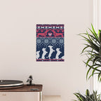 Fair Isle Knitting Doxie Love // navy blue background white and red dachshunds dogs bones paws and hearts Poster Gallery Image 2