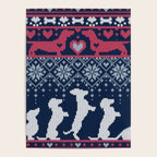 Fair Isle Knitting Doxie Love // navy blue background white and red dachshunds dogs bones paws and hearts Poster Gallery Image 4