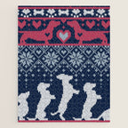 Fair Isle Knitting Doxie Love // navy blue background white and red dachshunds dogs bones paws and hearts Jigsaw Puzzle Gallery Image 1