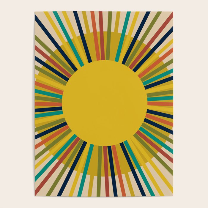 Sunbow 3 - Mid Mod Multicolor Sunburst Sun on Beige Poster Gallery Image 4