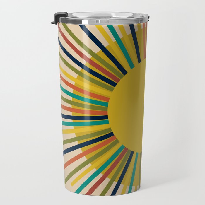 Sunbow 3 - Mid Mod Multicolor Sunburst Sun on Beige Travel Mug Gallery Image 3
