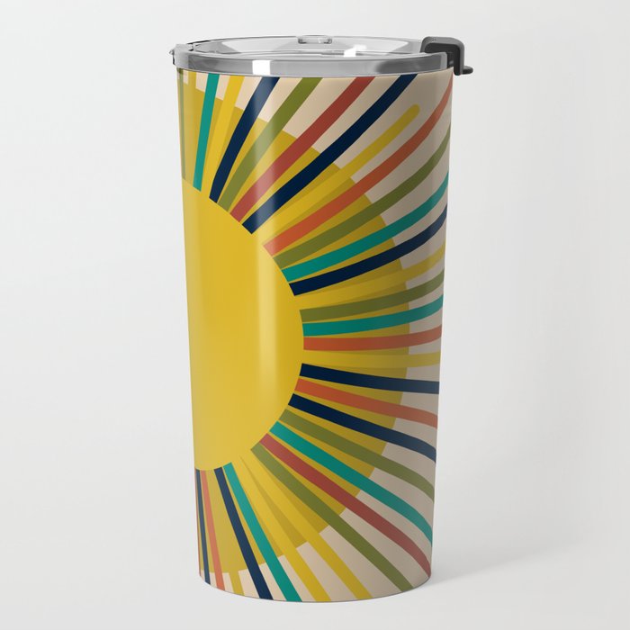 Sunbow 3 - Mid Mod Multicolor Sunburst Sun on Beige Travel Mug Gallery Image 2