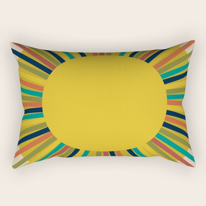 Sunbow 3 - Mid Mod Multicolor Sunburst Sun on Beige Rectangular Pillow Gallery Image 1