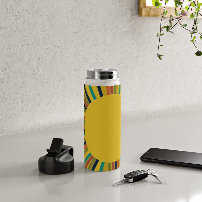Sunbow 3 - Mid Mod Multicolor Sunburst Sun on Beige Water Bottle Gallery Image 4