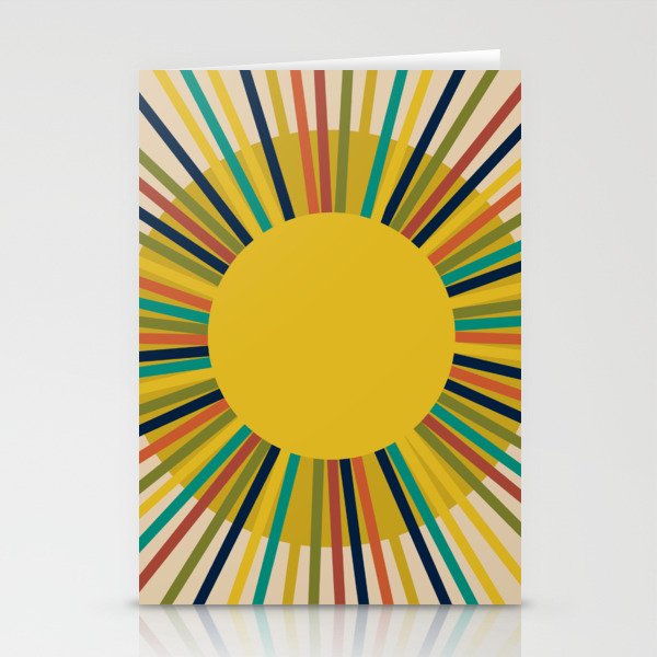 Sunbow 3 - Mid Mod Multicolor Sunburst Sun on Beige Stationery Card Gallery Image 1