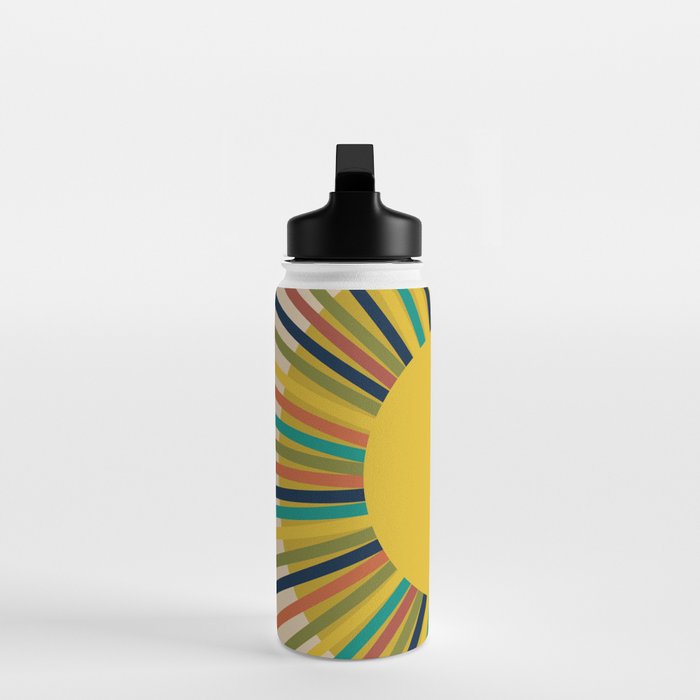 Sunbow 3 - Mid Mod Multicolor Sunburst Sun on Beige Water Bottle Gallery Image 3