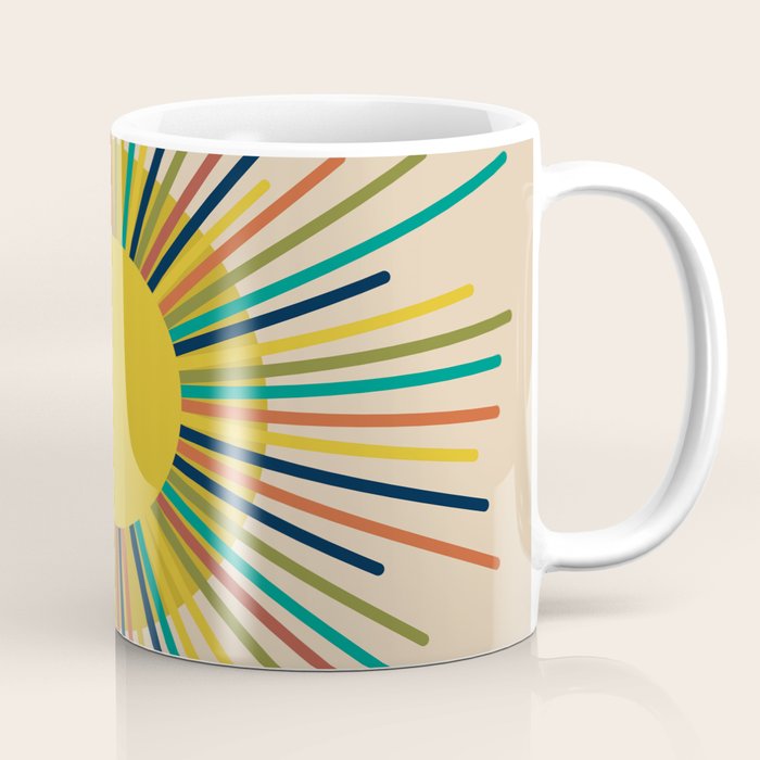 Sunbow 3 - Mid Mod Multicolor Sunburst Sun on Beige Coffee Mug Gallery Image 1