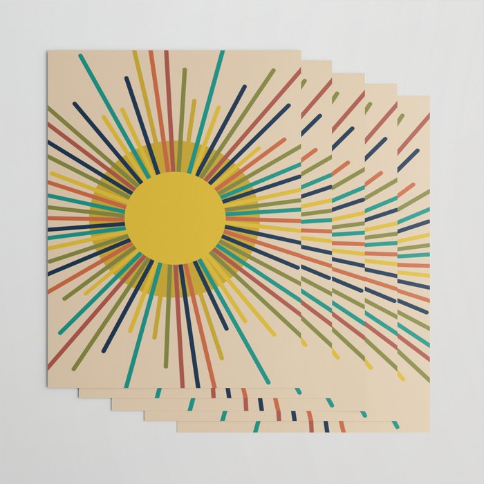 Sunbow 3 - Mid Mod Multicolor Sunburst Sun on Beige Wrapping Paper Gallery Image 3