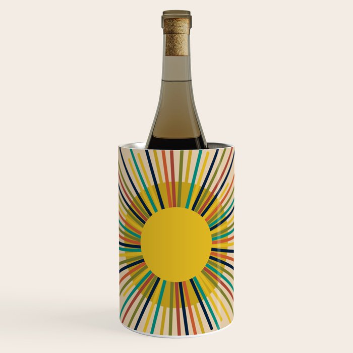 Sunbow 3 - Mid Mod Multicolor Sunburst Sun on Beige Wine Chiller Gallery Image 1