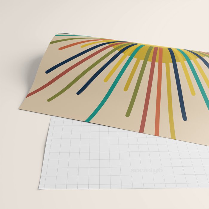 Sunbow 3 - Mid Mod Multicolor Sunburst Sun on Beige Wrapping Paper Gallery Image 2